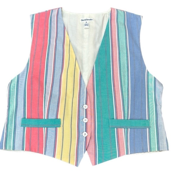 Vintage David Brooks Cotton Striped Button Front Vest Size 14 Summer NOS - Picture 1 of 11